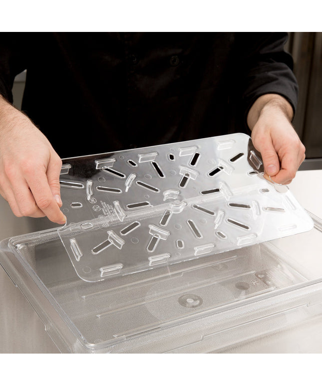 Khay lọc nước cho hộp đựng thực phẩm nhựa polycarbonate trong suốt Cambro Camwear 1218DSCW135 36 x 20 cm