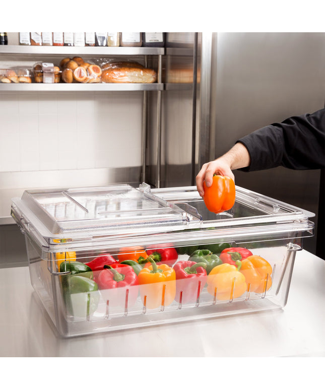 Bộ hộp đựng thực phẩm kèm rổ lọc nhựa polycarbonate trong suốt Cambro Camwear 18268CLRKIT135 66 x 46 x 23 cm