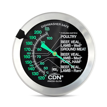 Nhiệt Kế Đo Thịt CDN Mặt Đồng Hồ 5 cm Que Cắm 12.7 cm 120 Đến 200°F (IRM200-GLOW)