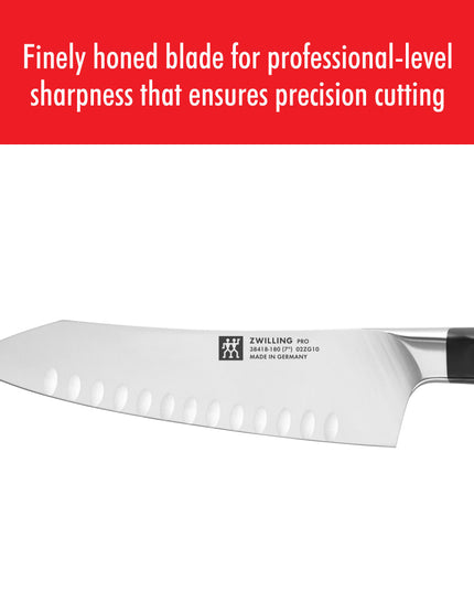 Dao Santoku Lưỡi Cong Zwilling 1002845 17.8 cm Tay Cầm Nhựa Đen Thép Không Gỉ Carbon Cao