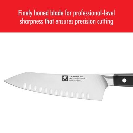 Dao Santoku Lưỡi Cong Zwilling 1002845 17.8 cm Tay Cầm Nhựa Đen Thép Không Gỉ Carbon Cao