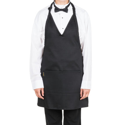Tạp dề tuxedo cổ V vải poly-cotton có thể tùy chỉnh Chef Revival đen, 2 túi
