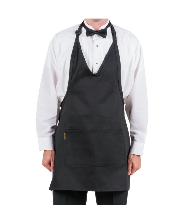 Tạp dề tuxedo cổ V vải poly-cotton có thể tùy chỉnh Chef Revival đen, 2 túi