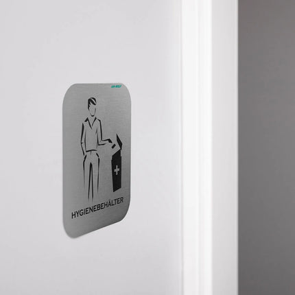 AIR-WOLF | Commercial door sign “Hygiene bin” - Self-adhesive - Stainless steel