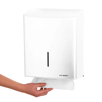 AIR-WOLF | Commercial Wall Mounted Stainless Steel Paper Towel Dispenser – White - C/Z-Fold