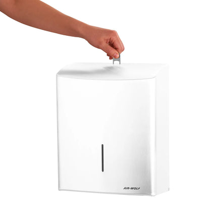 AIR-WOLF | Commercial Wall Mounted Stainless Steel Paper Towel Dispenser – White - C/Z-Fold