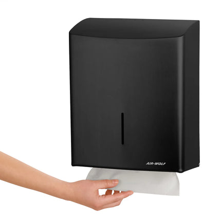 AIR-WOLF | Commercial Wall Mounted Stainless Steel Paper Towel Dispenser – Black - C/Z-Fold
