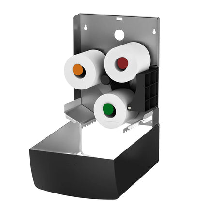AIR-WOLF | Duplex Paper Roll Dispenser – wall-mounted - stainless steel - matte black - 3 rolls/1 jumbo