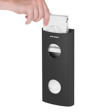 AIR-WOLF | Wall-Mounted Sanitary Bag Dispenser – Matte Black Stainless Steel - 25 Bag Capacity