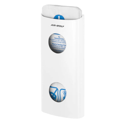 AIR-WOLF | Wall-Mounted Sanitary Bag Dispenser – White - Stainless Steel - 25 Bag Capacity