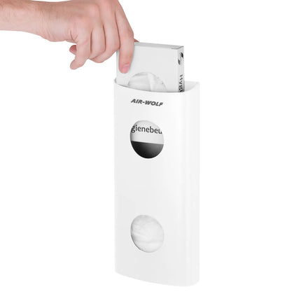 AIR-WOLF | Wall-Mounted Sanitary Bag Dispenser – White - Stainless Steel - 25 Bag Capacity