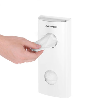 AIR-WOLF | Wall-Mounted Sanitary Bag Dispenser – White - Stainless Steel - 25 Bag Capacity