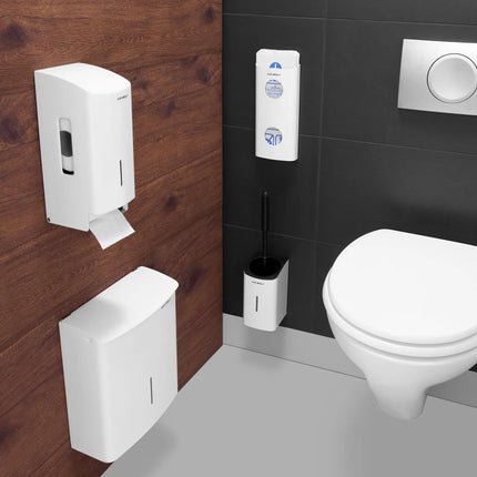 AIR-WOLF | Wall-Mounted Sanitary Bag Dispenser – White - Stainless Steel - 25 Bag Capacity