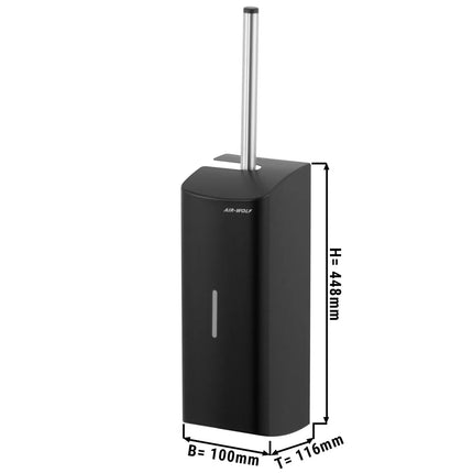 AIR-WOLF | Wall Mounted Toilet Brush Holder – Matte Black Stainless, Closed Front, Removable Liner