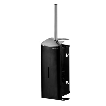 AIR-WOLF | Wall Mounted Toilet Brush Holder – Matte Black Stainless, Closed Front, Removable Liner
