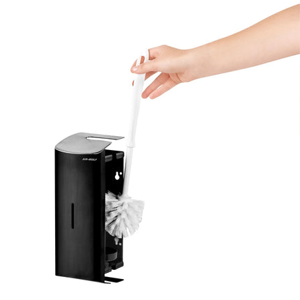 AIR-WOLF | Wall Mounted Toilet Brush Holder – Matte Black Stainless, Closed Front, Removable Liner