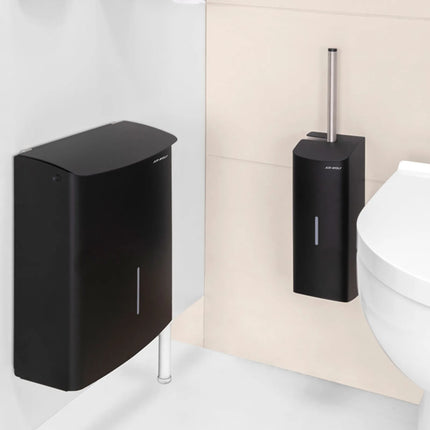 AIR-WOLF | Wall Mounted Toilet Brush Holder – Matte Black Stainless, Closed Front, Removable Liner