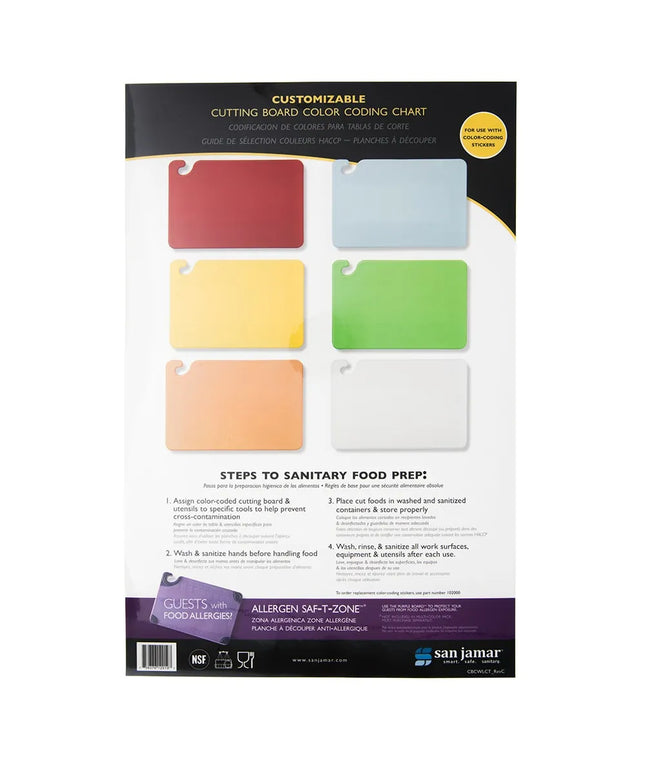 Bảng Hướng Dẫn Màu Thớt San Jamar CBCWLCTST, Mã Màu & Ép Plastic, 27.9 x 43.2 cm