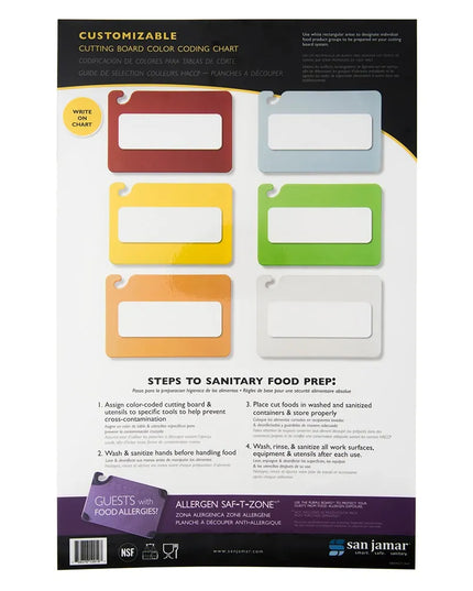 Bảng Hướng Dẫn Màu Thớt San Jamar CBCWLCTST, Mã Màu & Ép Plastic, 27.9 x 43.2 cm