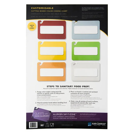 Bảng Hướng Dẫn Màu Thớt San Jamar CBCWLCTST, Mã Màu & Ép Plastic, 27.9 x 43.2 cm