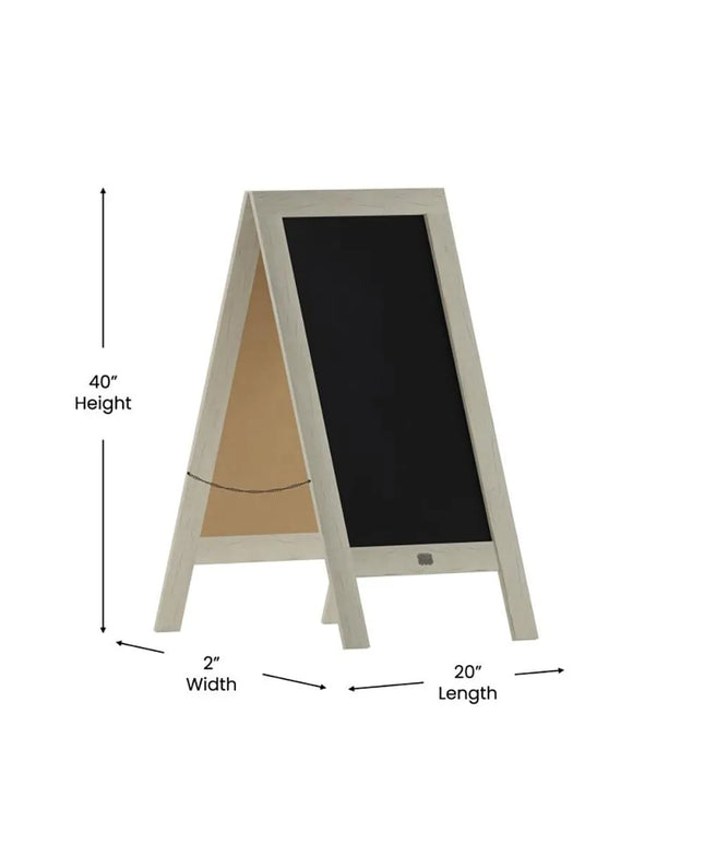 Bảng Phấn Hai Mặt Từ Tính Flash Furniture HGWA-GDI-CRE8-454315-GG Kèm Giá Đỡ - 50.8 x 101.6 cm, Gỗ Thông, Màu Trắng Vintage