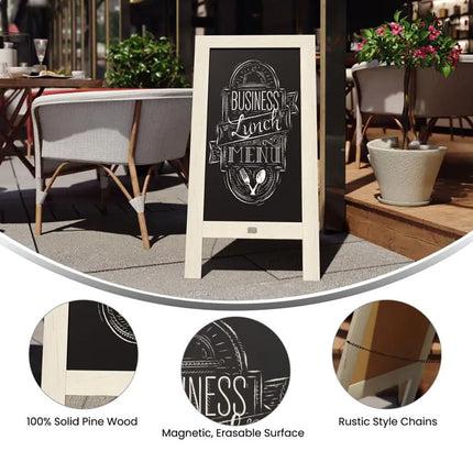 Bảng Phấn Hai Mặt Từ Tính Flash Furniture HGWA-GDI-CRE8-454315-GG Kèm Giá Đỡ - 50.8 x 101.6 cm, Gỗ Thông, Màu Trắng Vintage
