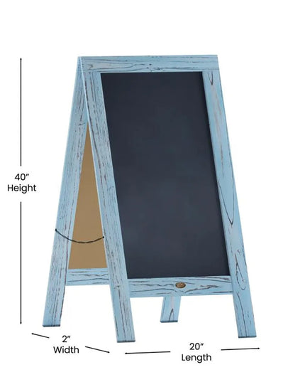 Bảng Phấn Hai Mặt Từ Tính Flash Furniture HGWA-GDIS-CRE8-542315-GG Kèm Giá Đỡ - 50.8 x 101.6 cm, Gỗ Thông, Màu Robin Blue