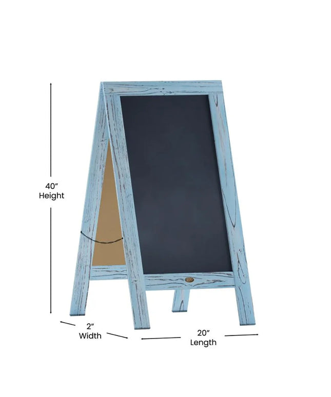 Bảng Phấn Hai Mặt Từ Tính Flash Furniture HGWA-GDIS-CRE8-542315-GG Kèm Giá Đỡ - 50.8 x 101.6 cm, Gỗ Thông, Màu Robin Blue