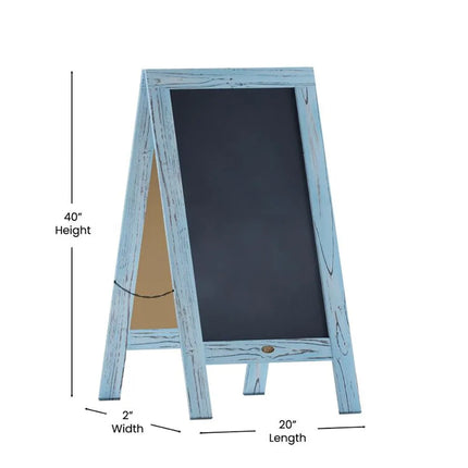 Bảng Phấn Hai Mặt Từ Tính Flash Furniture HGWA-GDIS-CRE8-542315-GG Kèm Giá Đỡ - 50.8 x 101.6 cm, Gỗ Thông, Màu Robin Blue