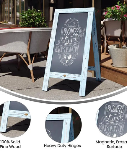 Bảng Phấn Hai Mặt Từ Tính Flash Furniture HGWA-GDIS-CRE8-542315-GG Kèm Giá Đỡ - 50.8 x 101.6 cm, Gỗ Thông, Màu Robin Blue