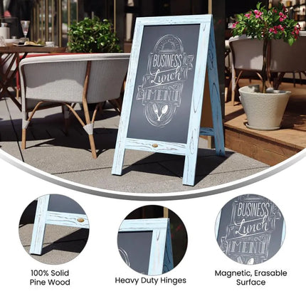 Bảng Phấn Hai Mặt Từ Tính Flash Furniture HGWA-GDIS-CRE8-542315-GG Kèm Giá Đỡ - 50.8 x 101.6 cm, Gỗ Thông, Màu Robin Blue