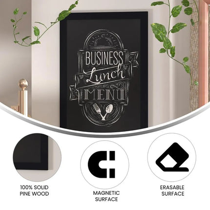 Bảng Phấn Treo Tường Flash Furniture HGWA-4GD-CRE8-172315-GG - Rộng 61 cm x Cao 91.4 cm, Khung Gỗ Thông, Màu Đen