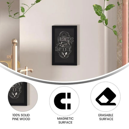 Bảng Phấn Treo Tường Flash Furniture HGWA-GDIS-CRE8-862315-GG - 27.9 cm Rộng x 43.2 cm Cao, Khung Gỗ Thông, Đen