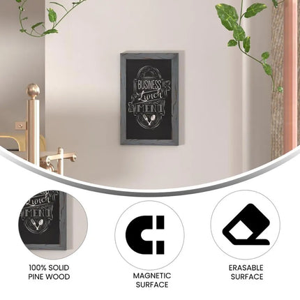 Bảng Phấn Treo Tường Flash Furniture HGWA-GDIS-CRE8-962315-GG - 27.9 cm Rộng x 43.2 cm Cao, Khung Gỗ Thông, Xám Mộc