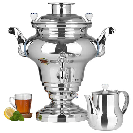BEEM | Commercial Electric Samovar Tea Urn – 15 L - 3 kW - Stainless Steel - Includes 2 L Teapot