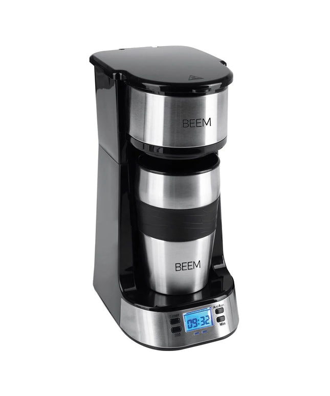 BEEM | Single Coffee Maker – Stainless Steel - 400 ml Travel Mug - 24-hour Timer - Permanent Filter