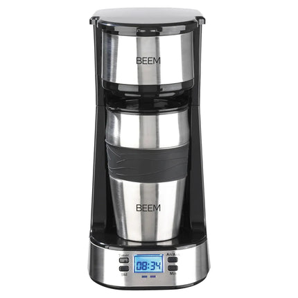 BEEM | Single Coffee Maker – Stainless Steel - 400 ml Travel Mug - 24-hour Timer - Permanent Filter