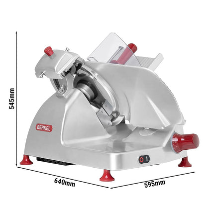 BERKEL | Commercial Pro Line XS25 Electric Gravity Feed Meat Slicer – Ø300 mm - 350 W - Silver - 230 mm round - 245×195 mm rectangular