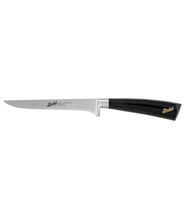 BERKEL | Elegance Boning Knife – 16 cm, Protective Finger Guard - Gloss Black Resin Handle