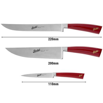 BERKEL | Elegance Chef Set – 3-Piece: Carving, Kitchen & Peeling Knives - Red