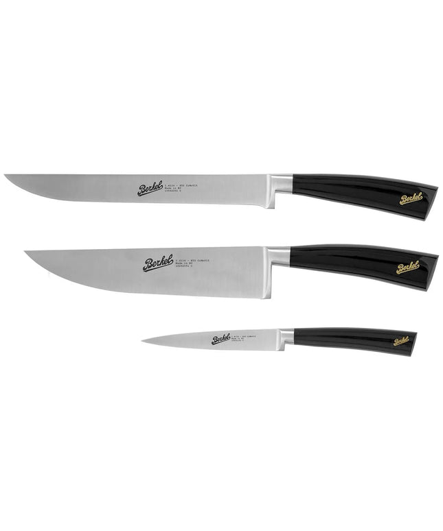 BERKEL | Elegance Chef Set – 3-Piece: Carving Knife, Kitchen Knife, Peeling Knife - Black