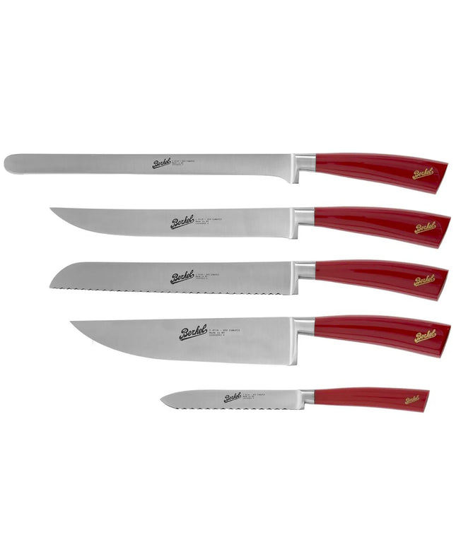 BERKEL | Elegance Chef Set – 5-Piece: Ham, Bread, Carving, Kitchen, Utility Knives - Red