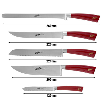 BERKEL | Elegance Chef Set – 5-Piece: Ham, Bread, Carving, Kitchen, Utility Knives - Red
