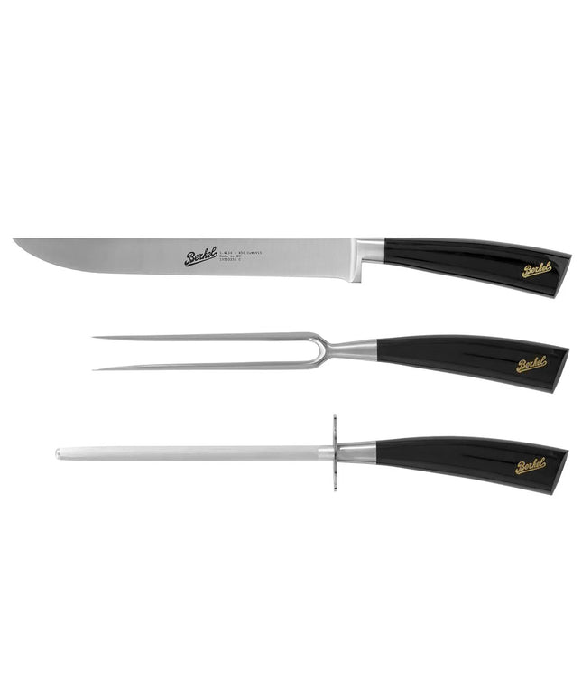 BERKEL | Elegance Roast Carving Set – 3-Piece: Knife, Fork, Sharpening Steel - Black
