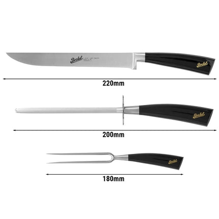 BERKEL | Elegance Roast Carving Set – 3-Piece: Knife, Fork, Sharpening Steel - Black