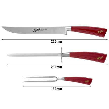 BERKEL | Elegance Roast Carving Set – 3-Piece: Knife, Fork, Sharpening Steel - Red