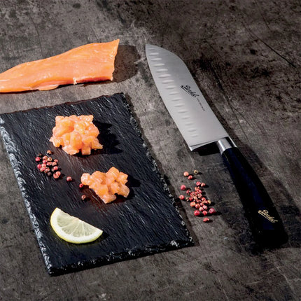 BERKEL | Elegance Santoku Knife – 18 cm Granton Edge - Gloss Black Resin Handle