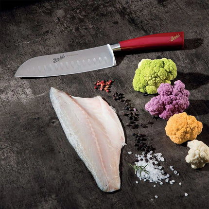 BERKEL | Elegance Santoku Knife – 18 cm Granton Edge - Red Resin Handle