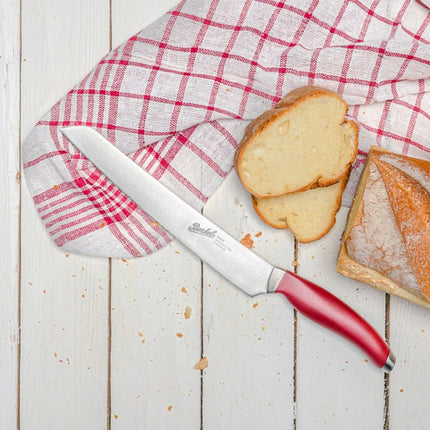 BERKEL | Teknica Professional Bread Knife – Red Resin Handle – 220 mm Serrated Blade – 3 mm Steel