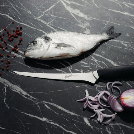BERKEL | Teknica Professional Filleting Knife – Black Resin Handle – 190 mm Flexible Blade – 3 mm Steel